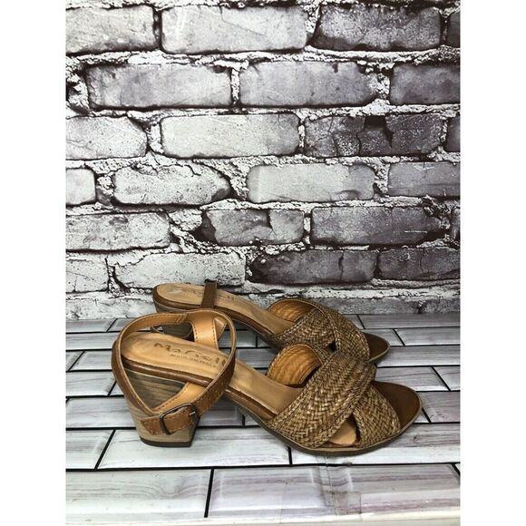 Mariella Brown Leather Woven Cross AnkleStrap Heel Sandals Women Sz 7.5M US/38EU - Picture 5 of 16